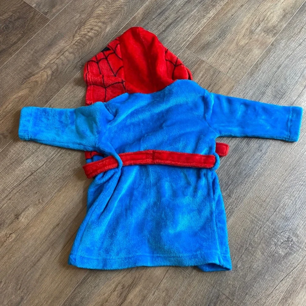 Marvel Spider-Man Toddler Boys Plush Hooded‎ Bathrobe Blue Red Size 2T XXS